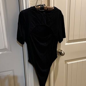 SHEIN Black Bodysuit with Leopard Accent